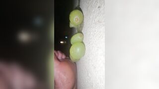 Smashing juicy grapes under my big toes close up under and side pov
