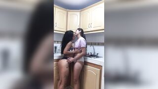 I'm in the kitchen washing the dishes and my dad's girlfriend arrives to seduce me and touch me, all hot and sexy