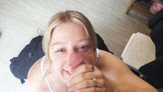 Celaena C gives a SLOPPY blowjob and gets a HUGE facial from hard thick cock