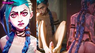 Jinx has blue hair, small breasts and nipple rings. The best part is titjob.