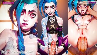 Jinx has blue hair, small breasts and nipple rings. The best part is titjob.