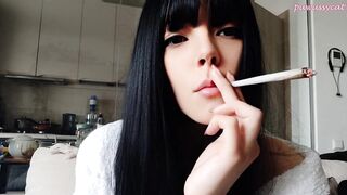 Goth Babe Smoking in bathrobe (ask me for full vid)