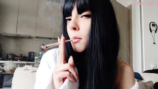 Goth Babe Smoking in bathrobe (ask me for full vid)