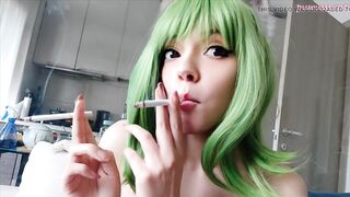 Cute Green Hair Egirl smoking 2 cigarettes at the same time (ask me for full vid)