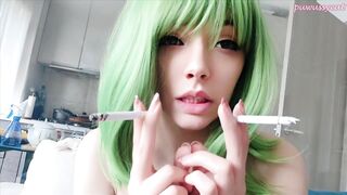 Cute Green Hair Egirl smoking 2 cigarettes at the same time (ask me for full vid)