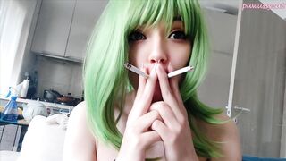 Cute Green Hair Egirl smoking 2 cigarettes at the same time (ask me for full vid)