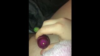 Teen has orgasm from Double vibration