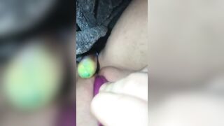 Teen has orgasm from Double vibration