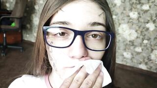 After blowjob, I wiped her face and glasses with a tissue