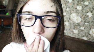 After blowjob, I wiped her face and glasses with a tissue