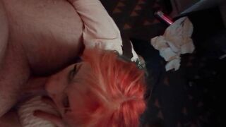 Colored hair slut gags on my cock